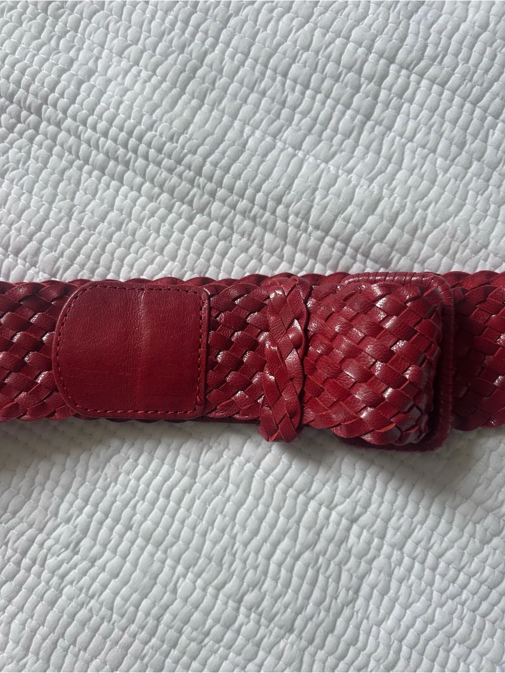 Red Genuine Leather Braided Statement Belt Boho Retro Festival